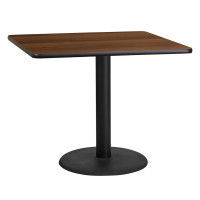 Flash Furniture XU-WALTB-3636-TR24-GG 36" Square Walnut Laminate Table Top with 24" Round Table Height Base